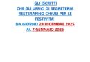 CHIUSURA UFFICIO DI SEGRETERIA FESTIVITA’ NATALIZIE