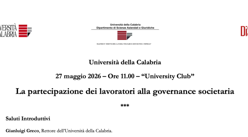 Università della Calabria 27 maggio 2026 – Ore 11.00 – “University Club”