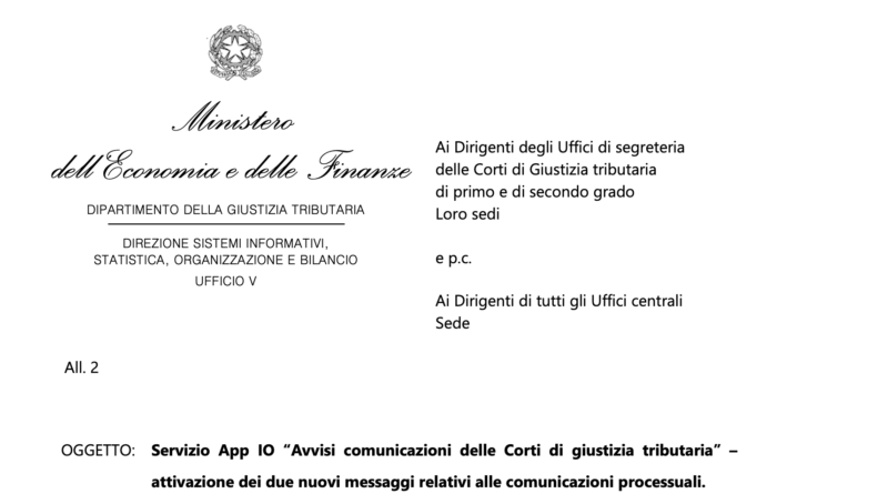 Servizio App IO “Avvisi comunicazioni delle Corti di giustizia tributaria” – attivazione dei due nuovi messaggi relativi alle comunicazioni processuali. Servizio App IO “Avvisi comunicazioni delle Corti di giustizia tributaria” – attivazione dei due nuovi messaggi relativi alle comunicazioni processuali.
