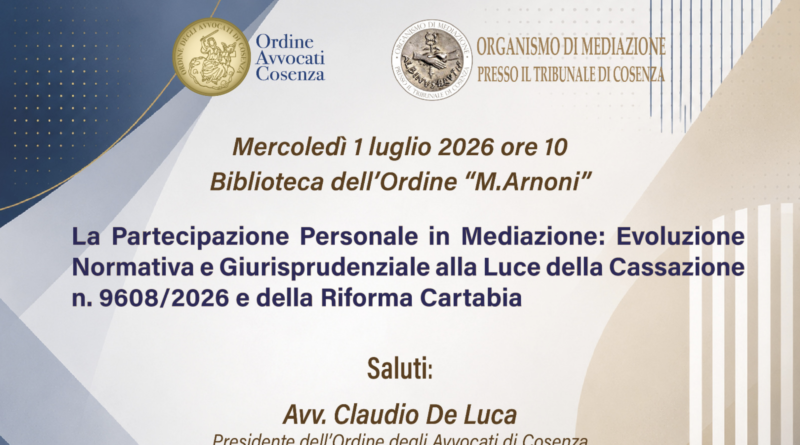 Convegno mercoledì 1 luglio 2026 ore 10.00 Convegno mercoledì 1 luglio 2026 ore 10.00