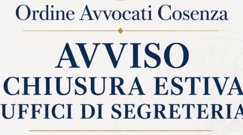 Chiusura Segreteria Coa Chiusura Segreteria Coa