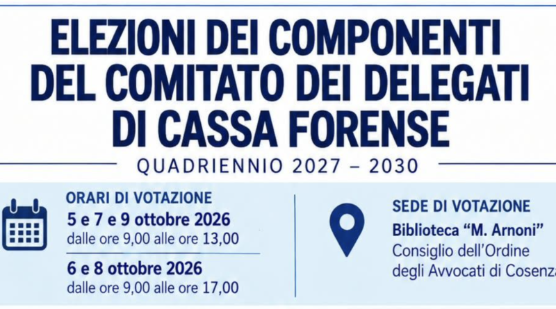 Elezioni dei componenti per il comitato dei delegati di Cassa Forense Quadriennio 2027-2030 Elezioni dei componenti per il comitato dei delegati di Cassa Forense Quadriennio 2027-2030